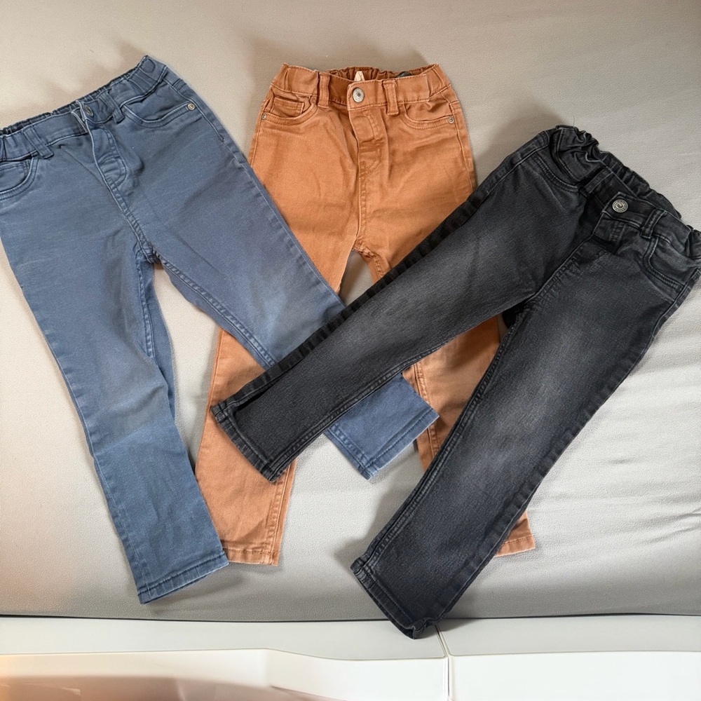 Set of Three Kids' Jeans in Blue, Tan, and Black